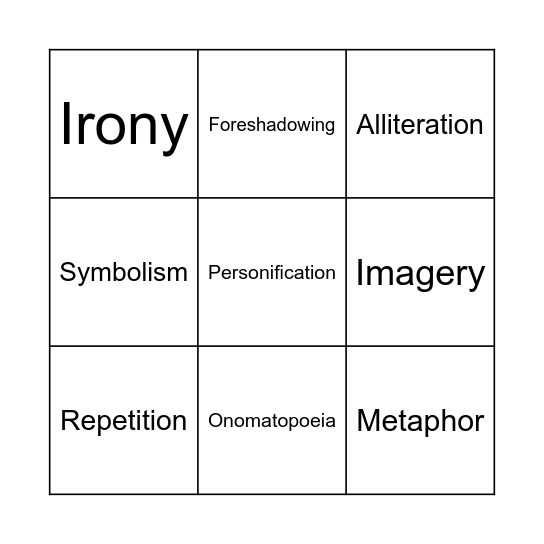 Literary Devices Bingo Card