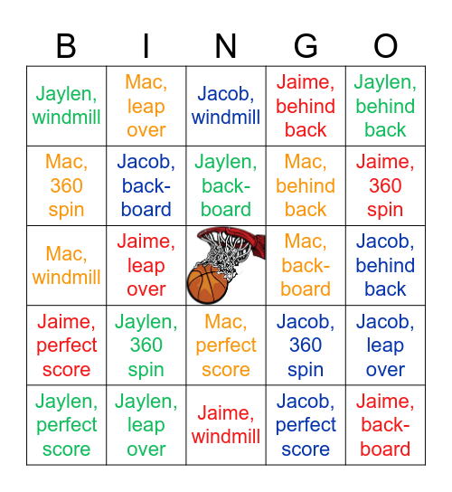 NBA Slam Dunk Bingo Card