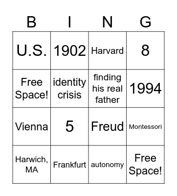- Erik Erikson Bingo - Bingo Card