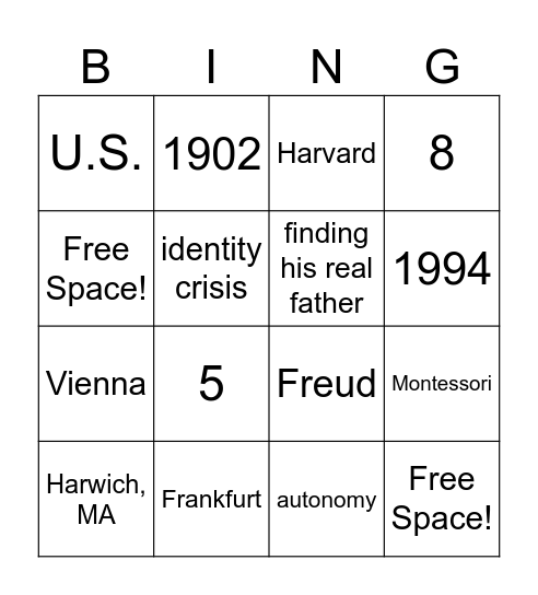 - Erik Erikson Bingo - Bingo Card