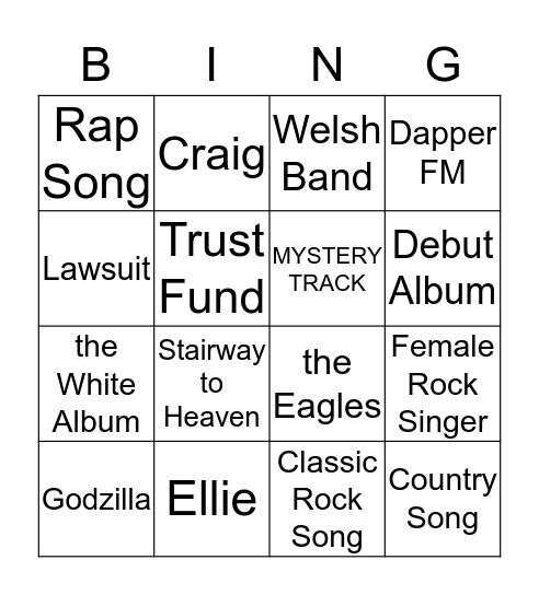 Eleanor's Musical Mystery Show Bingo Game!  Bingo Card