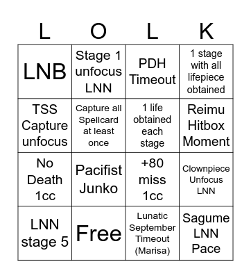 Lolk Bingo Card