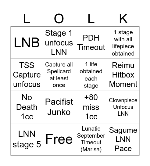 Lolk Bingo Card