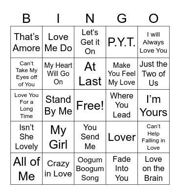 Love Songs <3 Bingo Card