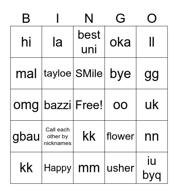 Test Bingo Card