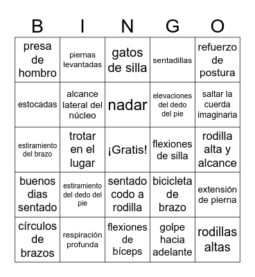 Bingo de fitness Bingo Card