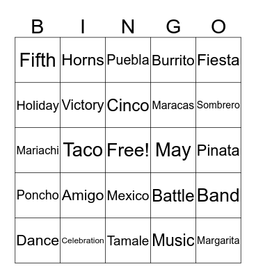 Cinco de Mayo Bingo Card