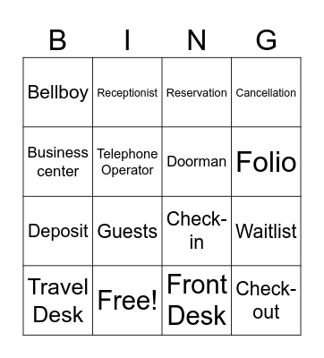 Front Office Department Bingo Card