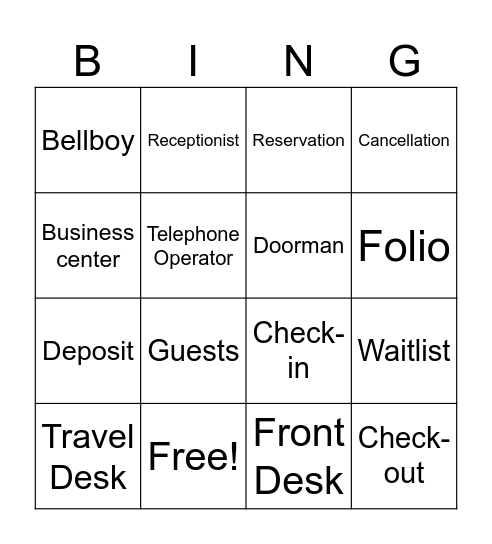 Front Office Department Bingo Card