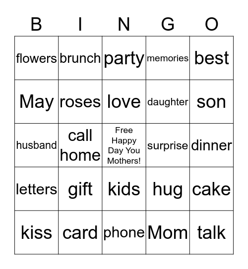 Mother's Day Bingo Card