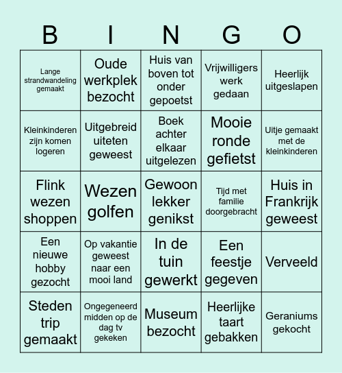 'Ik ben met pensioen Bingo' Bingo Card