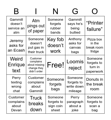 Brinks Bingo Card