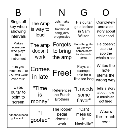 Jeremy Frits Theory Class Bingo Card