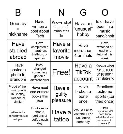 Online team-building Bingo Card