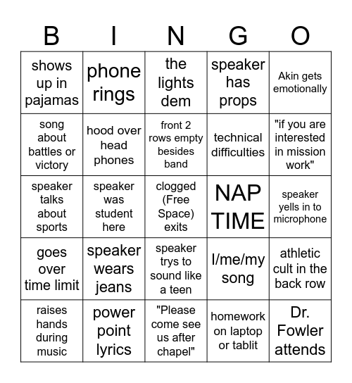 C-N chapel bingo Card