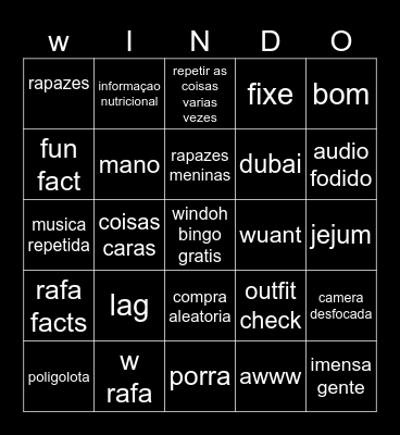 windoh bingo Card