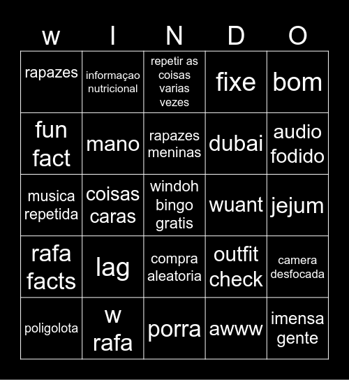 windoh bingo Card