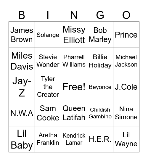 BHM The Arts Bingo Card