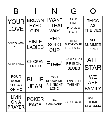 #4 ELKS: SONGS EVERY BARTENDER HEARS Bingo Card