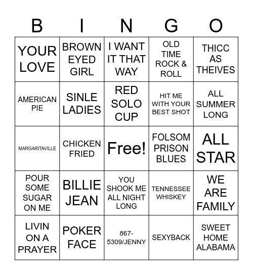 #4 ELKS: SONGS EVERY BARTENDER HEARS Bingo Card