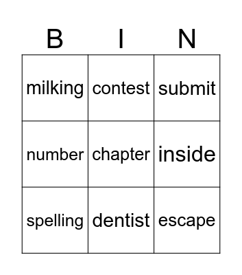 Charlotte P VCCV words Bingo Card