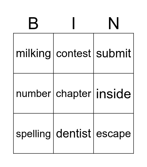 Charlotte P VCCV words Bingo Card