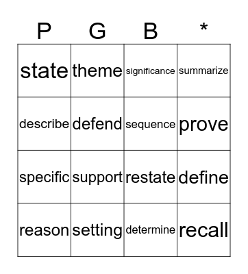 Academic Vocabulary Bingo Card