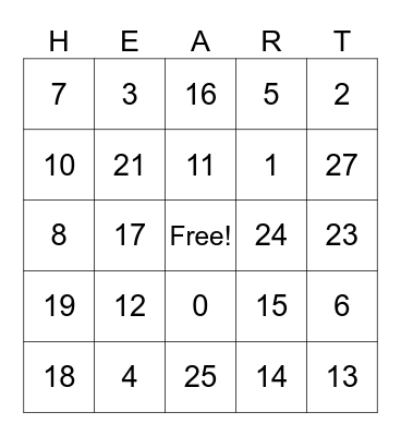 Valentines Day Bingo Card