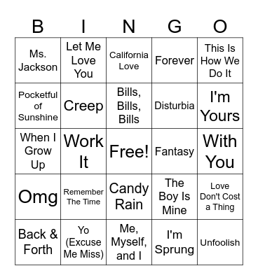 Musical Bingo Card