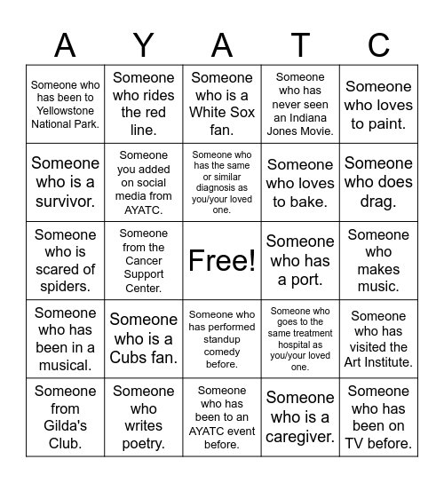 AYATC Social Bingo Card