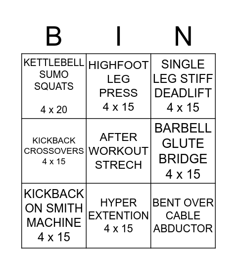 Leg Day BINGO Card