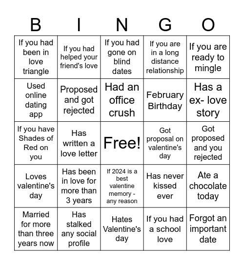 Valentine Bingo Card