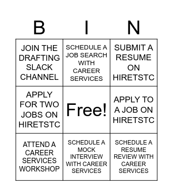 Career Services Bingo Card