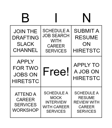 Career Services Bingo Card