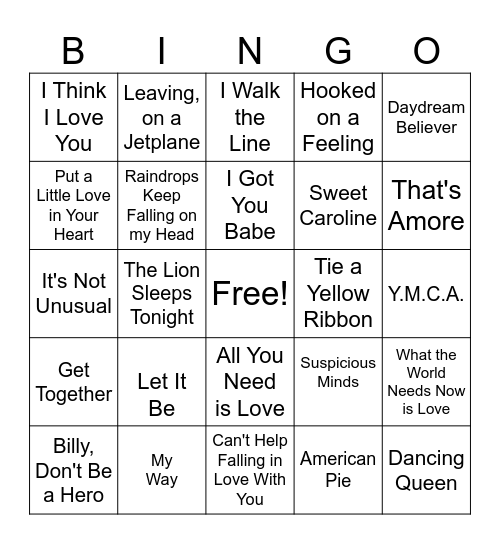 Oldies Singo Bingo Card