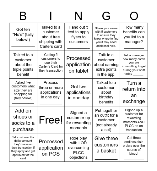 Bingo dates:_____________ Bingo Card