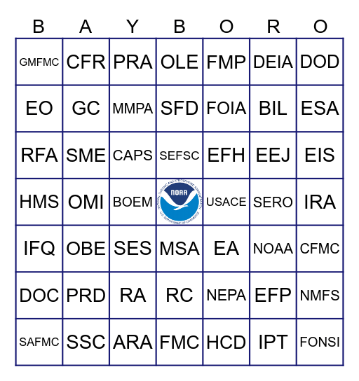 ACRONYM BINGO Card