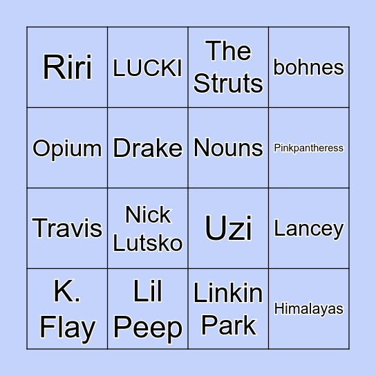 What Music Do You Have in Common With ____? Bingo Card