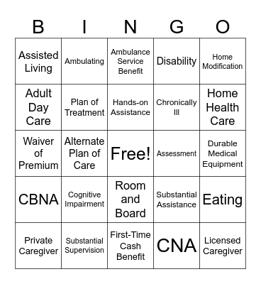 Long-Term Care BINGO Card