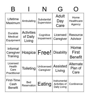 Long-Term Care BINGO Card