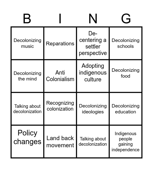 Decolonizing BINGO Card