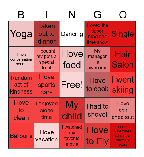 Valentines Season Bingo Card