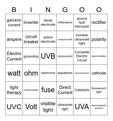 ELECTRICITY Bingo Card