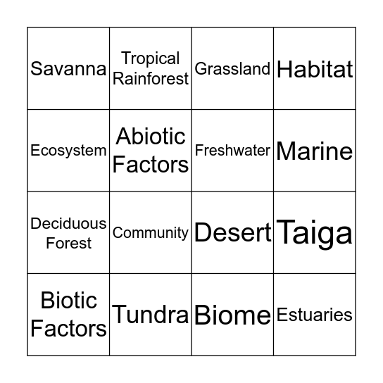 Biomes and Ecosystems Bingo Card