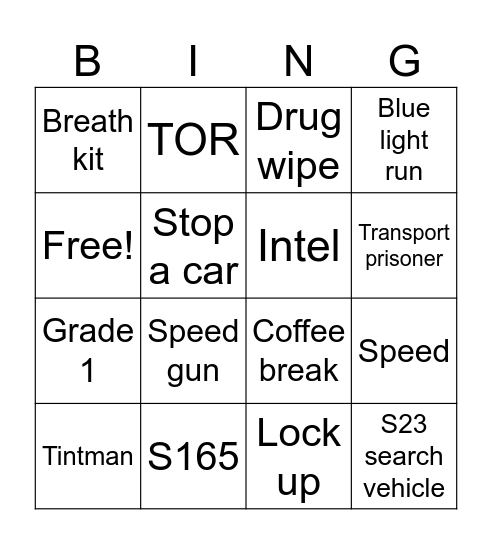 Team Bus Bingo Card