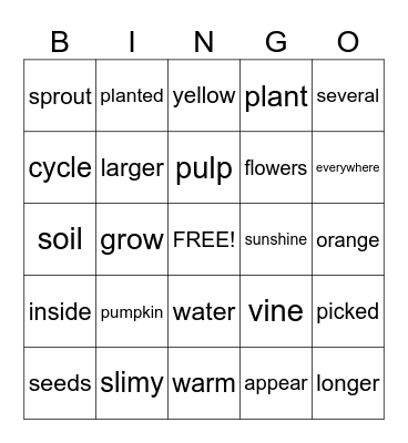The Life Cycle of a Pumpking Bingo Card