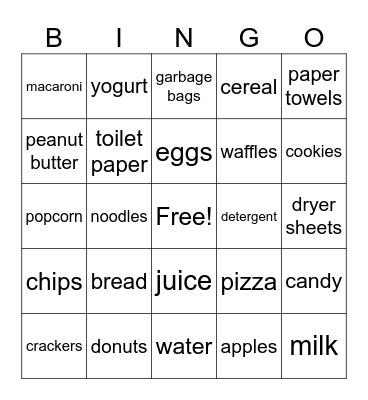 Grocery Bingo Card