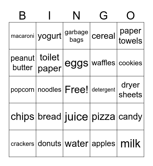 Grocery Bingo Card