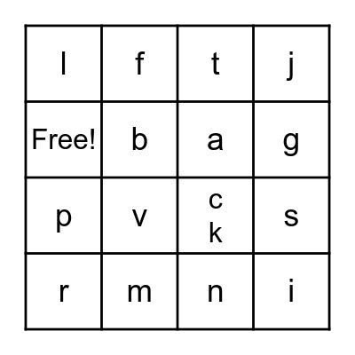 Letter Sounds 2 Bingo Card