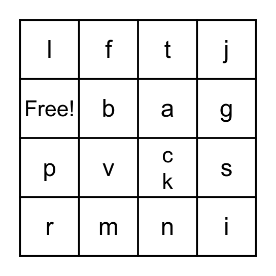 Letter Sounds 2 Bingo Card